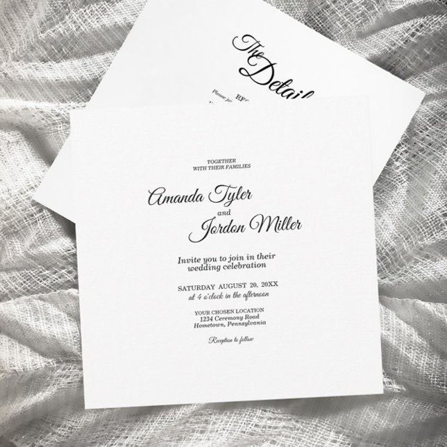 Invitación Simple caligrafía negra cuadrada todo un Boda (Subido por el creador)