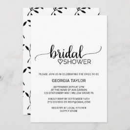 Invitación Simple caligrafía negra, ducha de novia