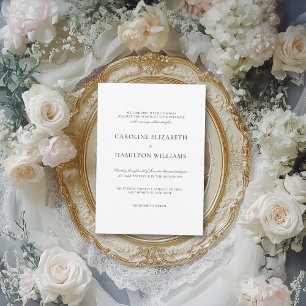 Invitación Simple caligrafía negra Elegante Boda blanco