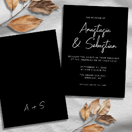 Invitación Simple Calligraphy Script Black & White Wedding