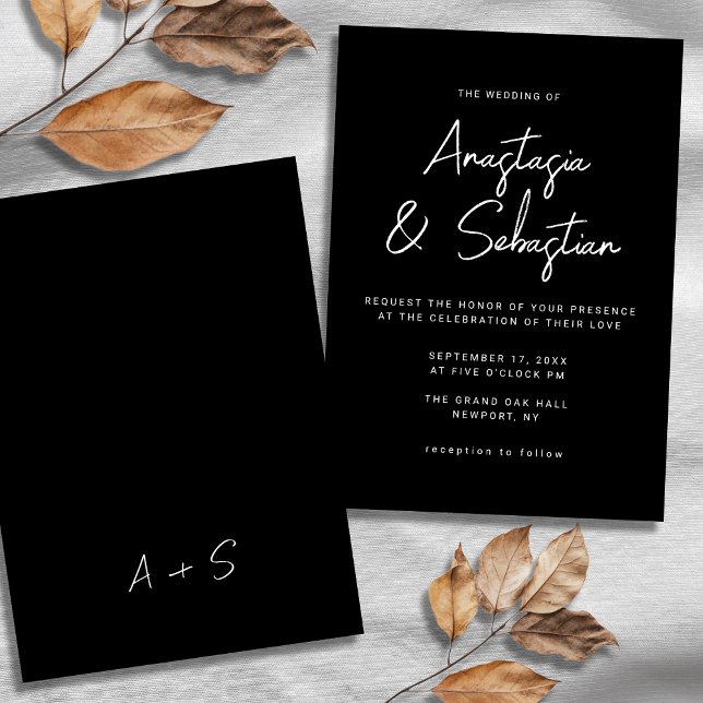 Invitación Simple Calligraphy Script Black & White Wedding (Simple Calligraphy Script Black & White Wedding Invitation)