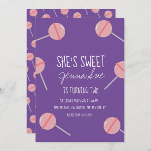 Invitación Simple Candy Lollipop fiesta de cumpleaños rosado