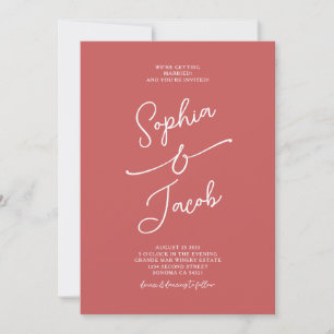 Invitación Simple caprichoso foto de boda escrita a mano roja