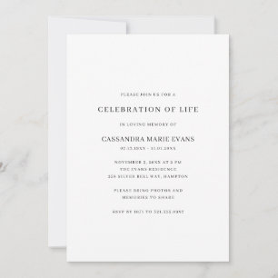 Invitación Simple celebración de la vida en blanco y negro
