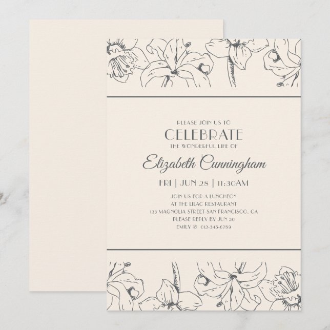 Invitación Simple Celebración De La Vida En Un Monumento Flor (Anverso / Reverso)