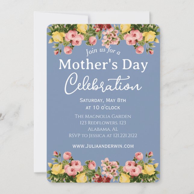 Invitación Simple celebración del Día de la Madre | Tema flor (Anverso)