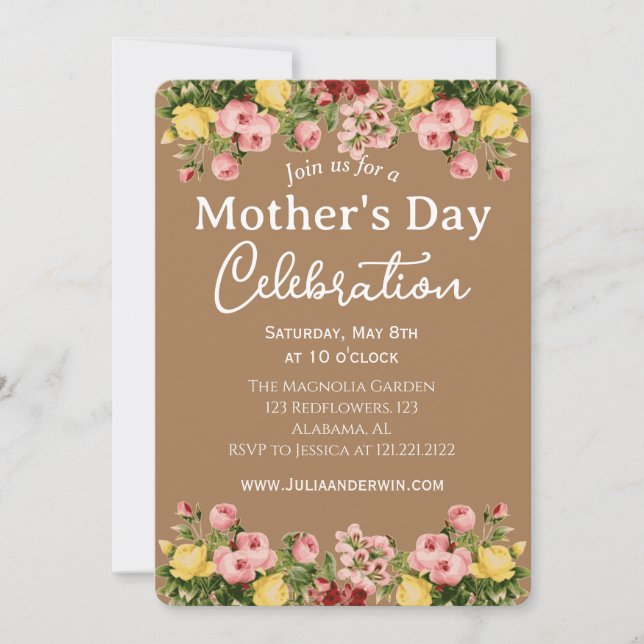 Invitación Simple celebración del Día de la Madre | Tema flor (Anverso)