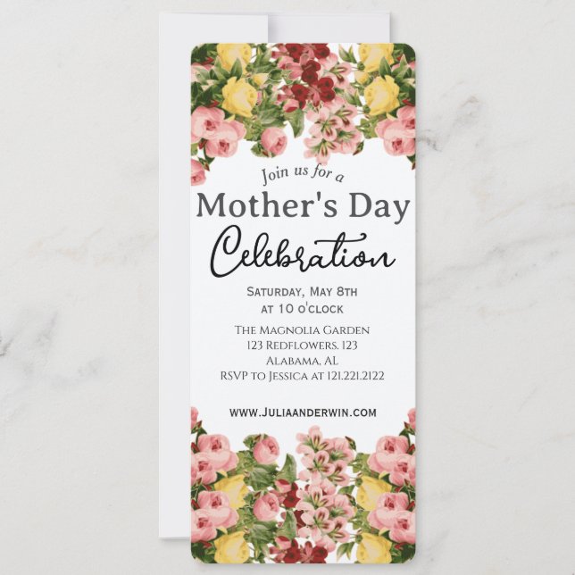 Invitación Simple celebración del Día de la Madre | Tema flor (Anverso)