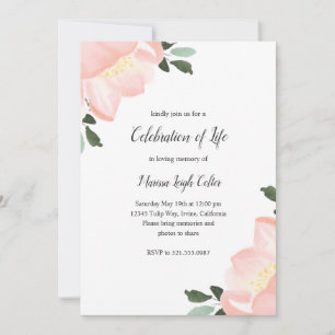Invitación Simple celebración floral de vida en Rubor rosa
