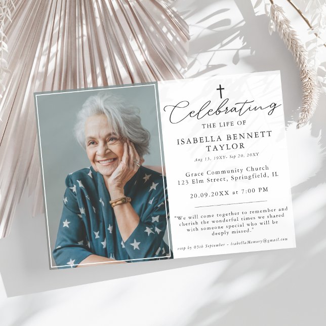 Invitación Simple celebración funeraria Foto de la cruz relig (Subido por el creador)