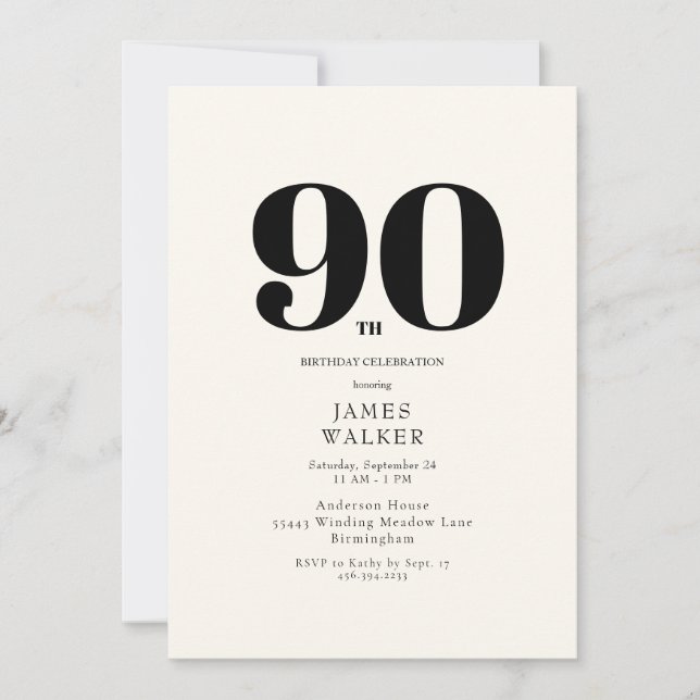 Invitación Simple celebración neutral de cumpleaños número 90 (Anverso)