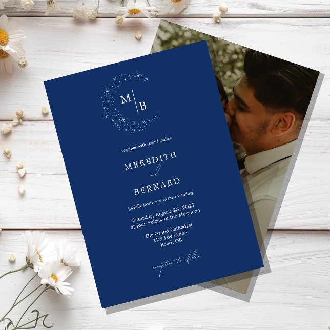 Invitación Simple Celestial Elegant Monogram Wedding Photo (Subido por el creador)