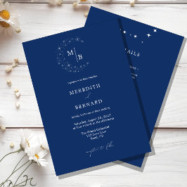 Invitación Simple Celestial Elegant Wedding Monogram Details