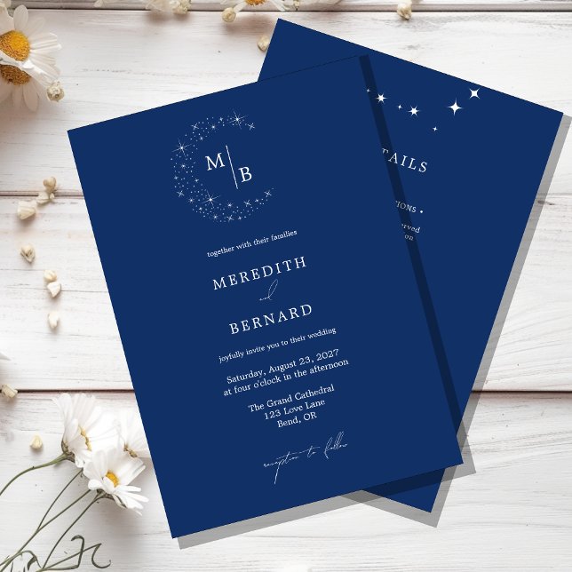 Invitación Simple Celestial Elegant Wedding Monogram Details (Subido por el creador)