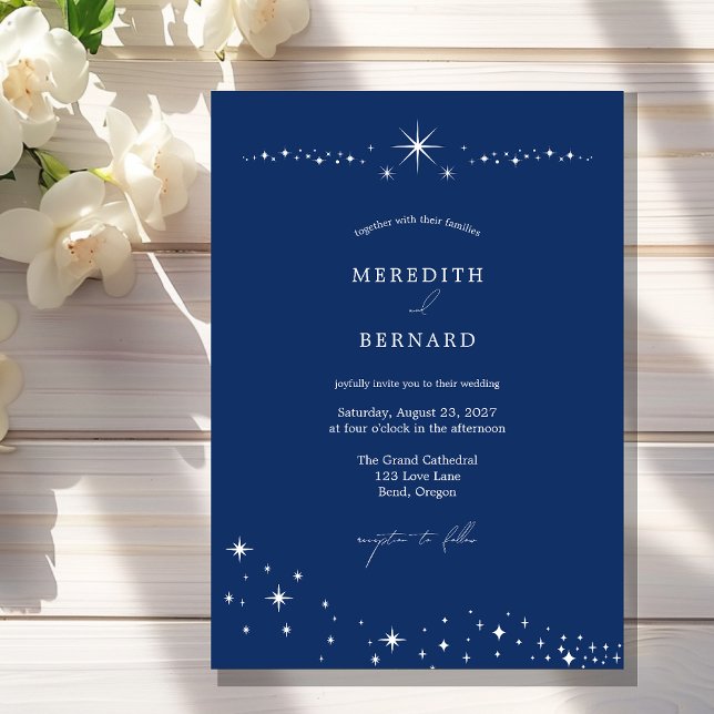 Invitación Simple Celestial Elegante Boda Azul Marino  (Subido por el creador)