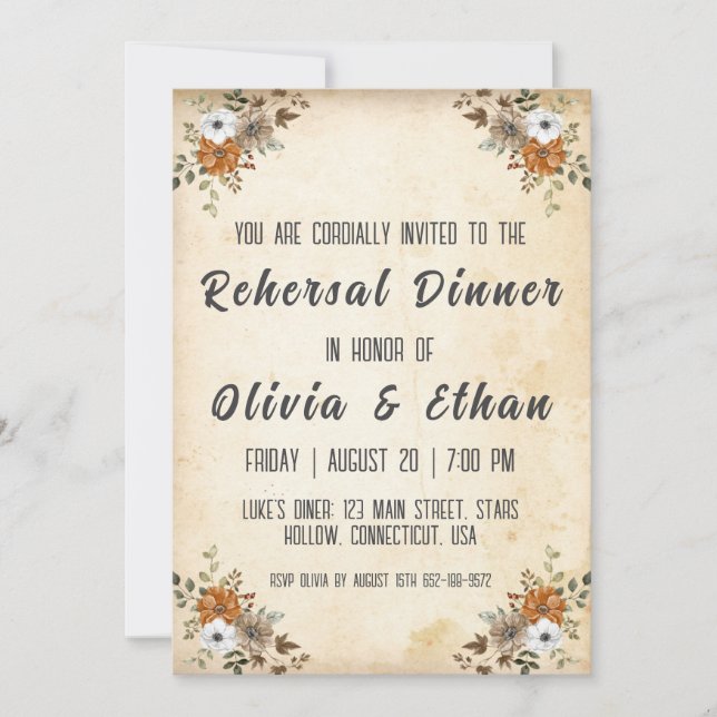 Invitación simple cena de ensayo botánico rústico (Anverso)