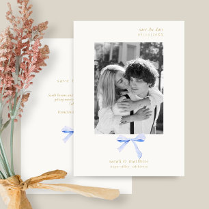 Invitación Simple Chic Blue Ribbon   Blanco Madera Aviso de B
