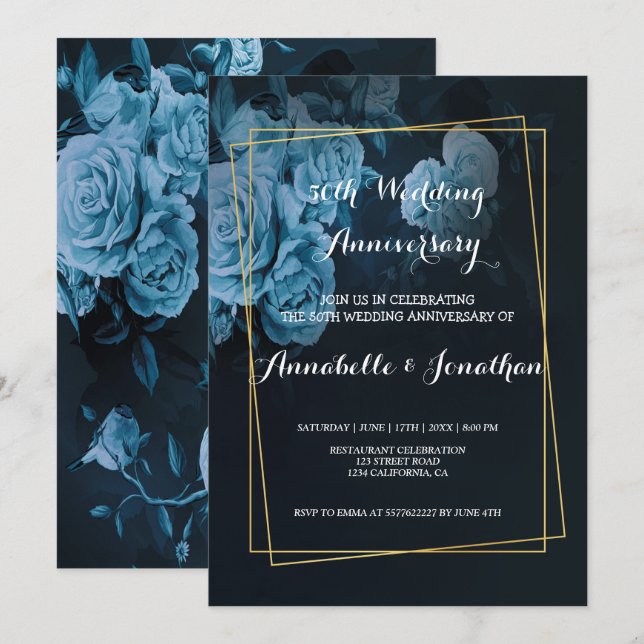 Invitación Simple Chic Oro Geométrico Fra Bodas de Aniversari (Anverso / Reverso)