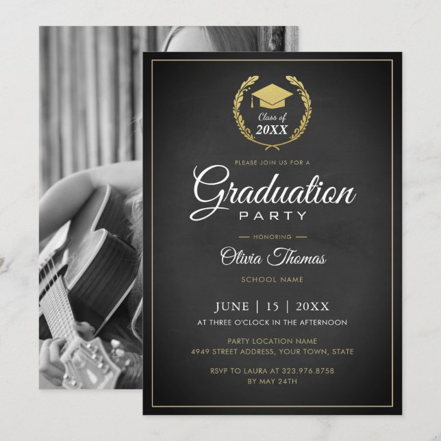 Invitación Simple Chic Photo Graduation Party Invite Card (Anverso / Reverso)