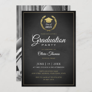 Invitación Simple Chic Photo Graduation Party Invite Card
