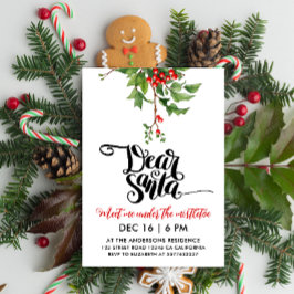 Invitación Simple Chic Rojo Blanco Santa Muérdago Acuarela