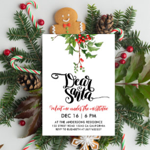 Invitación Simple Chic Rojo Blanco Santa Muérdago Acuarela