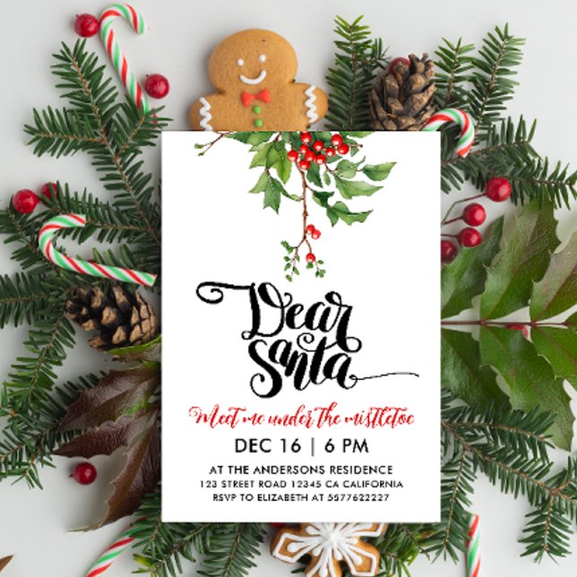 Invitación Simple Chic Rojo Blanco Santa Muérdago Acuarela (Subido por el creador)