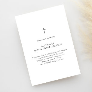Invitación Simple Christening Bautismo Mínimo Blanco y Negro