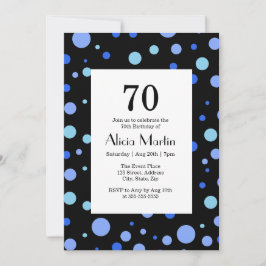 Invitación Simple cielo azul Polka Dot negro 70 cumpleaños