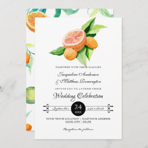 Invitación Simple Citrus Kumquat Lemon Naranja Typoaf hoja