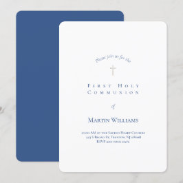 Invitación simple clásico blanco y azul Primer niño de la Com