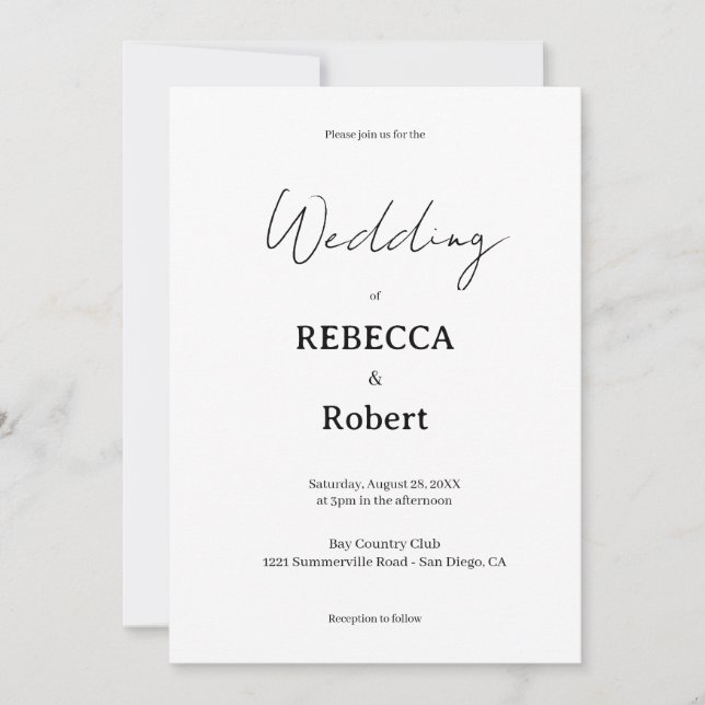 Invitación Simple Classic Black & White Wedding Invite (Anverso)