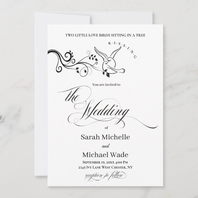 Invitación Simple Classic love birds Wedding Invitation (Anverso)