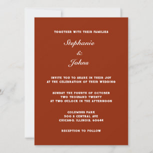 Invitación Simple Classic Terracotta Boda de colores cálidos