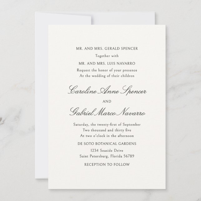 Invitación Simple Classic Traditional Wedding Invitation (Anverso)