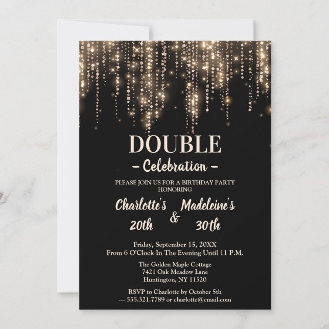 Invitación Simple Classy Black and Gold Joint Birthday (Anverso)
