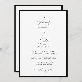 Invitación Simple Classy Black & White Border Wedding QR Code