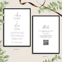 Invitación Simple Classy Black & White Border Wedding QR Code