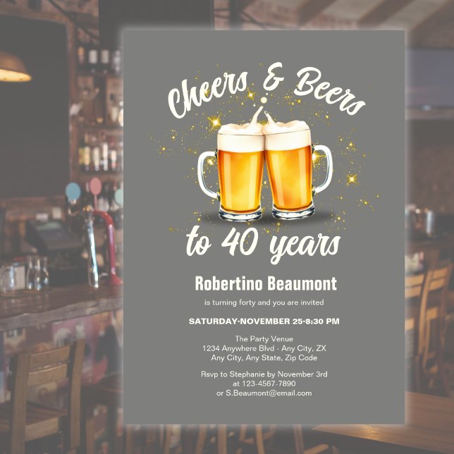 Invitación Simple Clinging Glasses Cheers Beers to 40 Years (Subido por el creador)