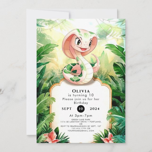 Invitación Simple Cobra Snake Birthday (Anverso)