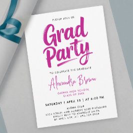 Invitación Simple Coqueta Rosa Niña Graduada Pincel Caligrafí