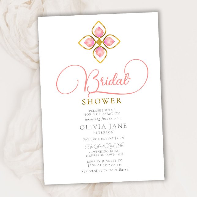 Invitación Simple Coral Gold Jewel Boho Moda Bridal Shower (Subido por el creador)
