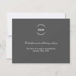 Invitación Simple corona inicial gris respuesta de boda rsvp