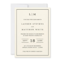 Simple Crema Monograma Elegante Boda