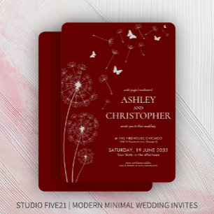 Invitación Simple Crimson Red Dandelion Boda
