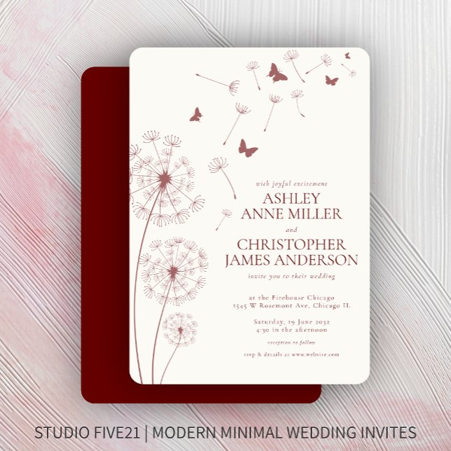 Invitación Simple Crimson Red Dandelion Boda (Subido por el creador)
