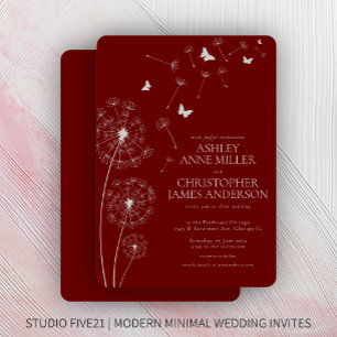 Invitación Simple Crimson Red Dandelion Boda