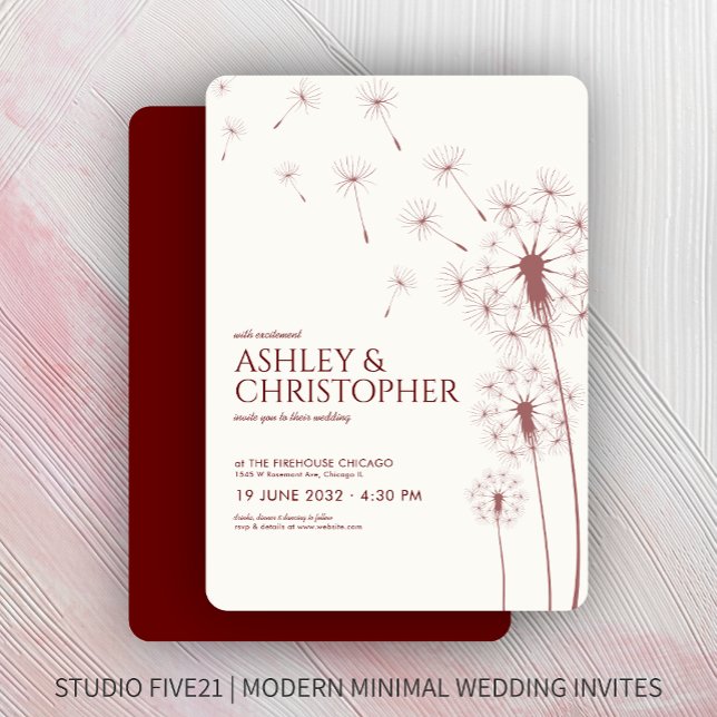 Invitación Simple Crimson Red Dandelion Boda (Subido por el creador)