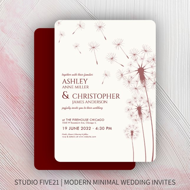 Invitación Simple Crimson Red Dandelion Boda (Subido por el creador)