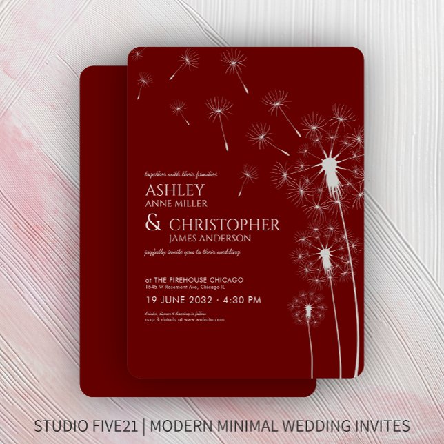 Invitación Simple Crimson Red Dandelion Boda (Subido por el creador)